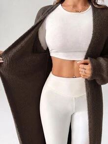 SHEIN PETITE Women's Warm Cardigan For Outings In Autumn And Winter - Coffee Brown - View 4
