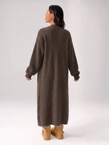 SHEIN PETITE Women's Warm Cardigan For Outings In Autumn And Winter - Coffee Brown - View 2