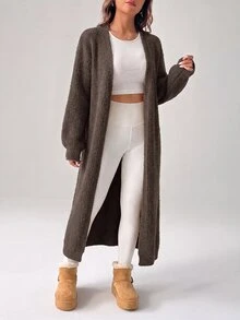 SHEIN PETITE Women's Warm Cardigan For Outings In Autumn And Winter - Coffee Brown - View 3