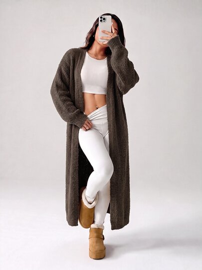 SHEIN PETITE Women's Warm Cardigan For Outings In Autumn And Winter