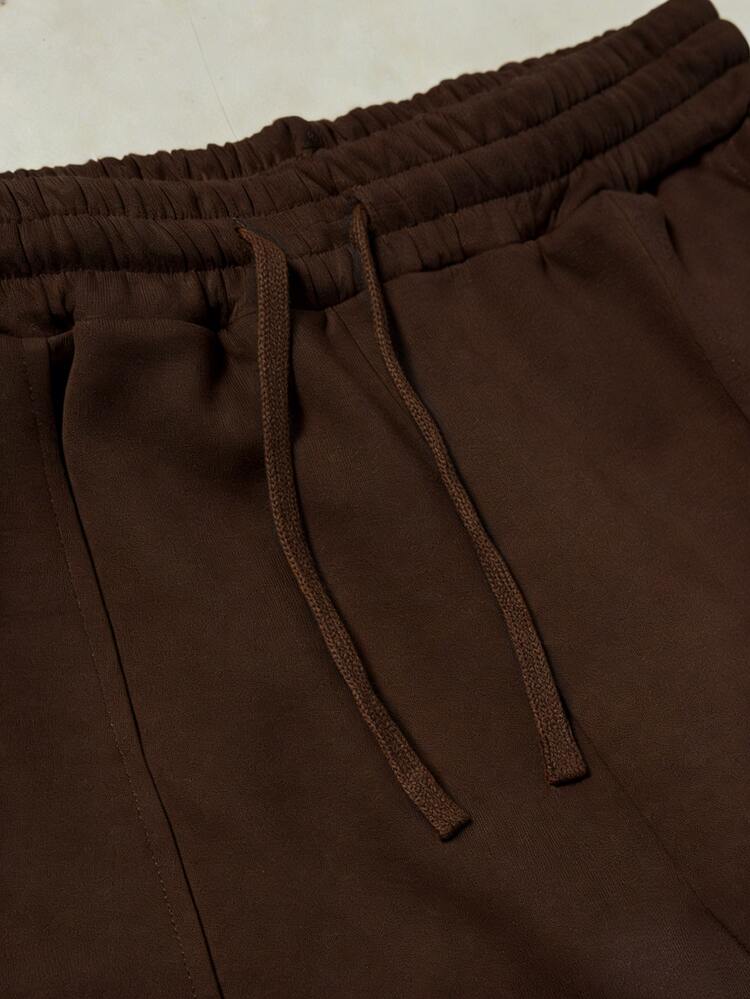 EMERY ROSE Plus Size Women Casual Commuter Embroidered Drop Shoulder Loose Sweatshirt And Wide Leg Sweatpants 2 Pieces Set Fall - Brown - View 3