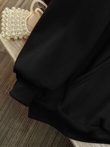 SHEIN Women's Hooded Embroidered Pattern Ribbed Sweatshirt - Black - View 4