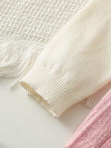 SHEIN Genkimix Kids 這是一套可愛、休閒且時尚的兩件套，包含一件白色圓領雙層蕾絲長袖毛衣和一件粉色百褶裙。材質柔軟舒適，適合日常生活、學校、外出、旅行、度假、托兒所以及兒童遊戲等多種場合，特別適合秋冬季節與節日氛圍 - 彩色 - 查看 5