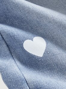 SHEIN 青少年女孩愛心刺繡直筒褲保暖內裡牛仔褲 牛仔女郎冬季穿搭 Baddie 新年穿搭 - 藍色 - 查看 5