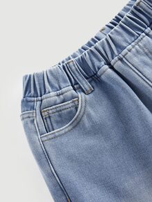 SHEIN 青少年女孩愛心刺繡直筒褲保暖內裡牛仔褲 牛仔女郎冬季穿搭 Baddie 新年穿搭 - 藍色 - 查看 4