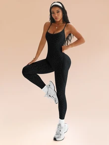 Solea Cove Solea Cove H1194 Seamless Gray & White Sports Jumpsuit - Black - View 9