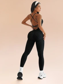 Solea Cove Solea Cove H1194 Seamless Gray & White Sports Jumpsuit - Black - View 8