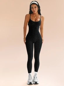 Solea Cove Solea Cove H1194 Seamless Gray & White Sports Jumpsuit - Black - View 5