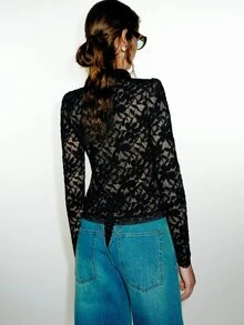 MOTF PREMIUM CHINESE STYLE LONG SLEEVE FITTED LACE STAND COLLAR TOP, AUTUMN/WINTER - Black - View 2