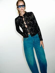 MOTF PREMIUM CHINESE STYLE LONG SLEEVE FITTED LACE STAND COLLAR TOP, AUTUMN/WINTER - Black - View 5