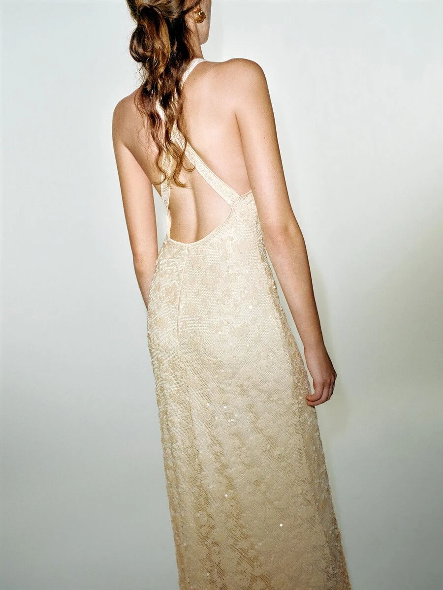 MOTF PREMIUM Party Sequin Fitted Long Dress, Autumn/Winter - Apricot - View 2