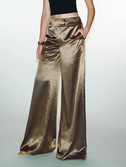 MOTF PREMIUM WOMEN'S SOLID COLOR WAIST BUTTON DESIGN ELEGANT WIDE LEG LONG PANTS