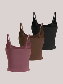 Veilyse 3pcs/Set Women's Breathable Comfortable Padded Camisole Bras, Suitable For Outerwear - Multicolor - View 3