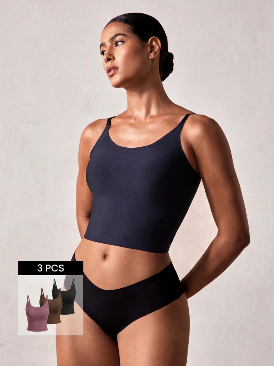 Veilyse 3pcs/Set Women's Breathable Comfortable Padded Camisole Bras, Suitable For Outerwear - Multicolor - View 1