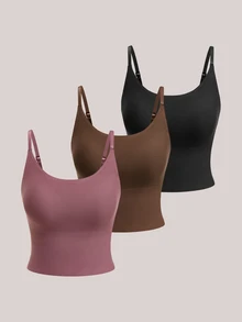 Veilyse 3pcs/Set Women's Breathable Comfortable Padded Camisole Bras, Suitable For Outerwear - Multicolor - View 2