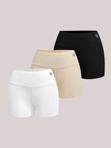 Veilyse 3pcs Women High Waist Smooth Panties, Comfortable Breathable Solid Color & Printed Design, Seamless Tummy Control, Non-Slip Shorts - Multicolor - View 2