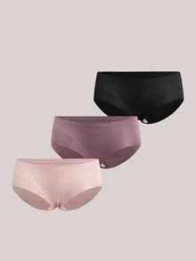Veilyse 3 Peças Calcinhas Sem Costura de Seda Artificial para Mulheres, Calcinhas Invisíveis de Cor Sólida, Sutiã de Seda Fina e Macia de Cintura Média, Lingerie Confortável - Multicolorido - Visão 2