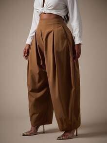 Radiana Women's Solid Color Pleated Tapered Casual Fashion Long Pants - Khaki - View 5