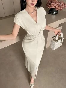 Feyla Summer Commuter Light Luxury Dress Slimming And Height-Enhancing Elegant Style Office White - Beige - View 5