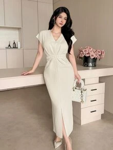 Feyla Summer Commuter Light Luxury Dress Slimming And Height-Enhancing Elegant Style Office White - Beige - View 4