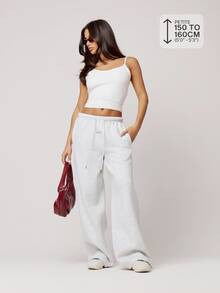 Musera Petite Grey Drawstring Straight Leg Sweatpants Fall Autumn Winter Back To School Daily Everyday - Grey - View 1