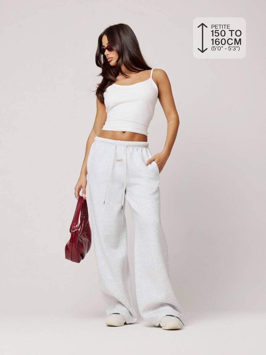 Musera Petite Grey Drawstring Straight Leg Sweatpants Fall Autumn Winter Back To School Daily Everyday - Grey - View 1