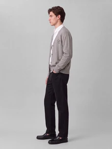 Colvenic 男士刺繡設計長袖單排扣針織開襟衫 - 棕色 - 查看 5