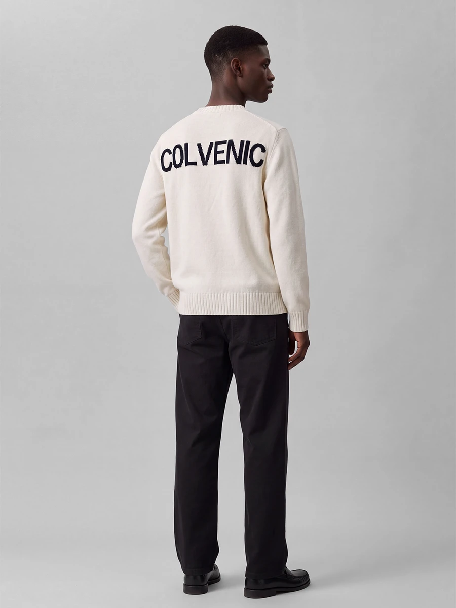 Colvenic 男士秋冬時尚極簡風後背字母印花針織衫