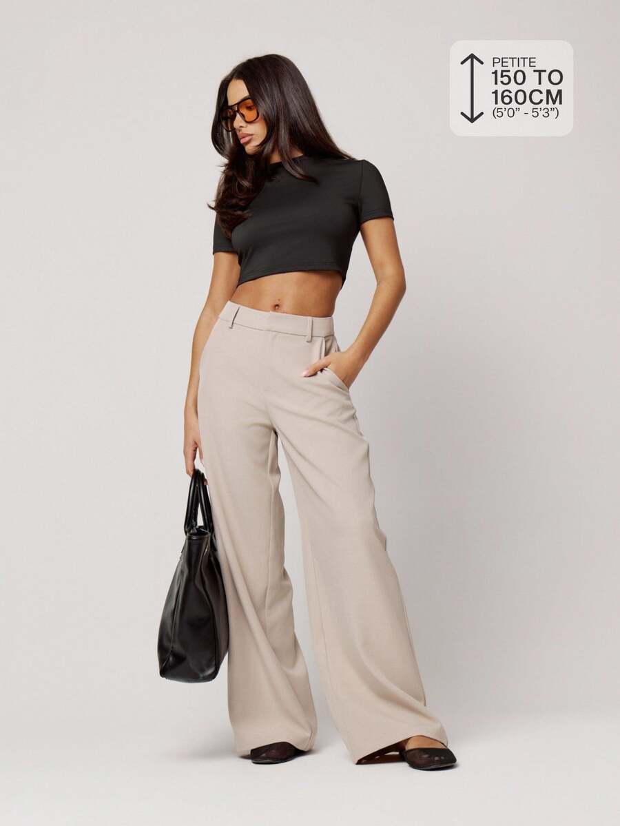 Musera Petite Stone Loose Fit Tailored Pants Fall Autumn Winter Back To School Daily Everyday - Beige - View 1
