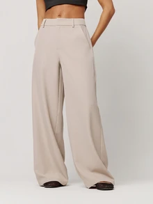 Musera Petite Stone Loose Fit Tailored Pants Fall Autumn Winter Back To School Daily Everyday - Beige - View 2