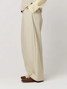 Musera Petite Celana Panjang Setelan Kaki Balon Lebar Plisket Warna Beige untuk Musim Gugur dan Musim Dingin, Kembali ke Sekolah, Harian Sehari-hari - Khaki - View 5