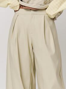 Musera Petite Celana Panjang Setelan Kaki Balon Lebar Plisket Warna Beige untuk Musim Gugur dan Musim Dingin, Kembali ke Sekolah, Harian Sehari-hari - Khaki - View 4