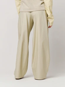 Musera Petite Celana Panjang Setelan Kaki Balon Lebar Plisket Warna Beige untuk Musim Gugur dan Musim Dingin, Kembali ke Sekolah, Harian Sehari-hari - Khaki - View 3