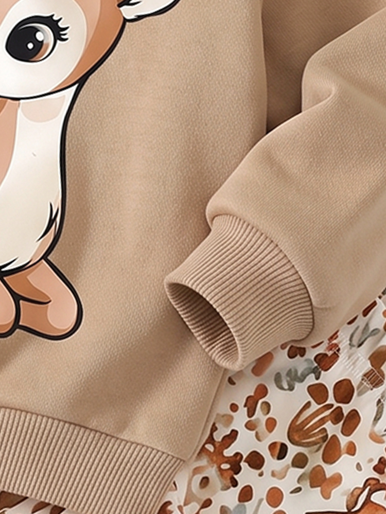 Baby Girl Casual Minimalist Loose Crew Neck Sweatshirt And Elastic Waist Long Pants Set, Thermal Lined, Suitable For Autumn/Winter - Multicolor - View 10