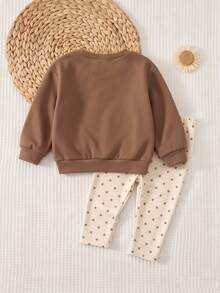 Baby Girl Casual Minimalist Loose Crew Neck Sweatshirt And Elastic Waist Long Pants Set, Thermal Lined, Suitable For Autumn/Winter - Multicolor - View 4
