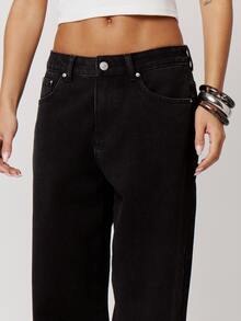 Musera Petite Black Low Rise Straight Leg Pocketed Denim Jeans Fall Autumn Winter Back To School Daily Everyday - Black - View 4