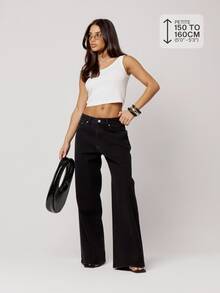 Musera Petite Black Low Rise Straight Leg Pocketed Denim Jeans Fall Autumn Winter Back To School Daily Everyday - Black - View 1