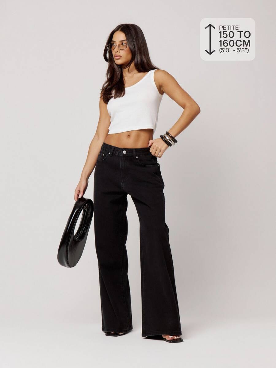 Musera Petite Black Low Rise Straight Leg Pocketed Denim Jeans Fall Autumn Winter Back To School Daily Everyday - Black - View 1