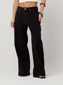 Musera Petite Black Low Rise Straight Leg Pocketed Denim Jeans Fall Autumn Winter Back To School Daily Everyday - Black - View 5