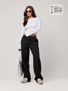 Musera Petite Flocking Wide Leg Joggers Tracksuit Bottoms Fall Autumn Winter Back To School Daily Everyday - Black - View 1