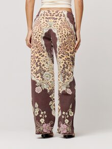 Musera Petite 豹紋綁帶直筒牛仔褲 秋冬返校日常穿搭 - 棕色 - 查看 3
