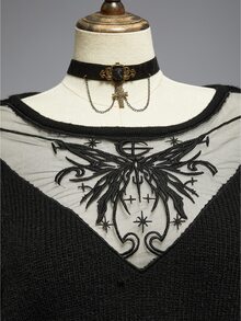 ROMWE Goth Sweater Pullover Ukuran Besar Kasual Serbaguna dengan Potongan Longgar dan Motif Kupu-kupu Bordir Transparan di Bagian Dada - Hitam - View 4