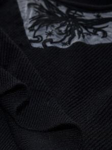 ROMWE Goth Sweater Pullover Ukuran Besar Kasual Serbaguna dengan Potongan Longgar dan Motif Kupu-kupu Bordir Transparan di Bagian Dada - Hitam - View 6