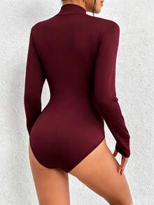 SHEIN 女款純色街頭風高領長袖連身衣，適合商務辦公 - 黑色 - 查看 2