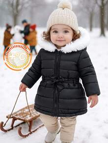 SHEIN Baby Girl Cute Autumn/Winter Black Thermal Lined Padded Coat Set - Black - View 8