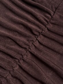 Rustia Plus Size Autumn/Winter Twisted Sheer Blouse And Ruched Mini Fitted Sexy Skirt 2 Pieces Set Fall - Coffee Brown - View 4