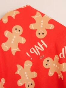 CoupledUp Women's Loose Comfortable Gingerbread Man Christmas Print Lapel Long Sleeve Pants Pajama Set - Multicolor - View 8