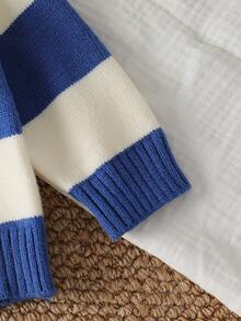 SHEIN Baby Boy's Blue-Striped Long-Sleeved Three-Dimensional Teddy Bear Pattern Sweater Gift Set. One Of The Three Sweaters Is Randomly Selected - Blue - View 5