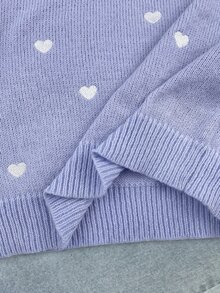SHEIN 青少年女孩休閒套頭衫 秋季毛衣，優雅刺繡蕾絲飾邊愛心寬鬆袖套頭毛衣，柔軟舒適加厚款 - 紫色 - 查看 6