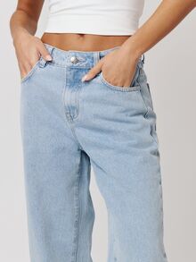 Musera Petite Mid Rise Loose Fitted Mid Rise Turned Up Hem Denim Jeans Autumn Winter Fall Daily Eveyday Core Denim - Baby Blue - View 4